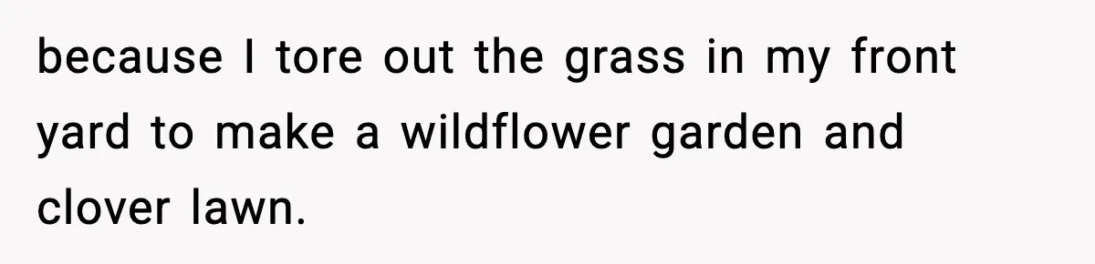 because I tore out the grass in my front yard to make a wildflower garden and clover lawn.
