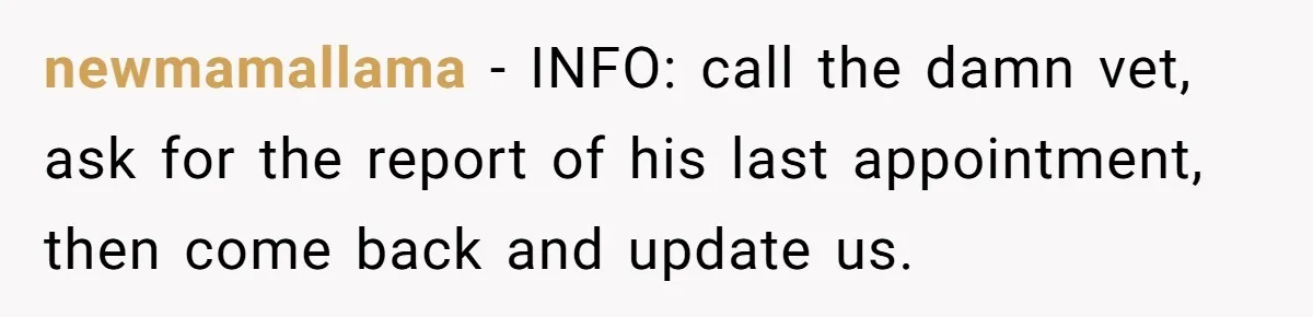 newmamallama − INFO: call the damn vet, ask for the report of his last appointment, then come back and update us.