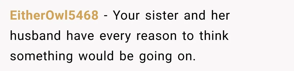 EitherOwl5468 − Your sister and her husband have every reason to think something would be going on.