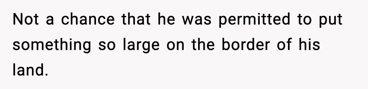 Not a chance that he was permitted to put something so large on the border of his land.