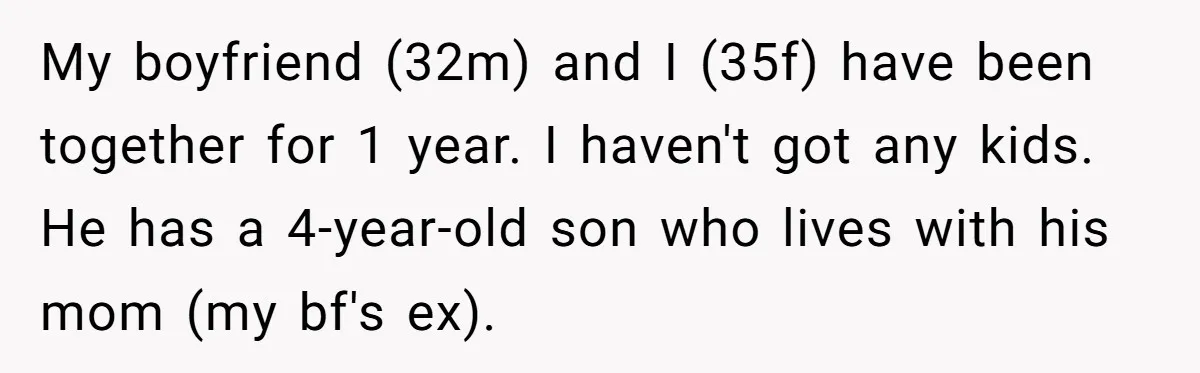 My boyfriend (32m) and I (35f) have been together for 1 year. I haven't got any kids. He has a 4-year-old son who lives with his mom (my bf's ex).