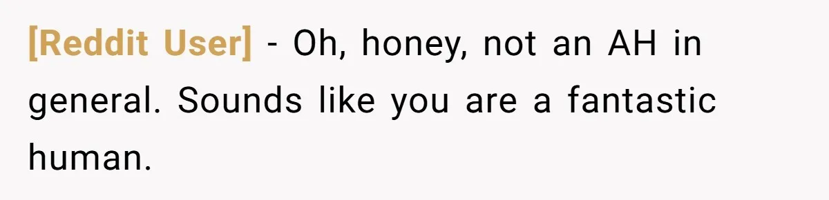 [Reddit User] − Oh, honey, not an AH in general. Sounds like you are a fantastic human.