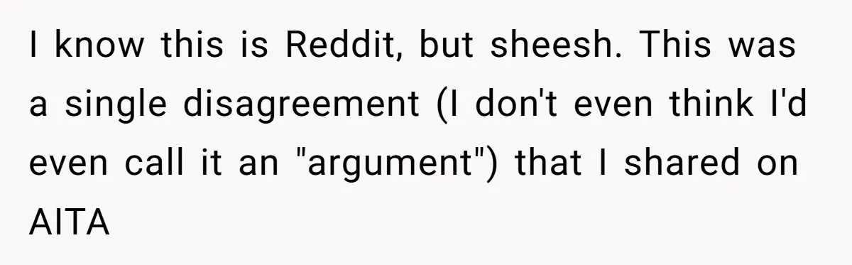 I know this is Reddit, but sheesh. This was a single disagreement (I don't even think I'd even call it an "argument") that I shared on AITA