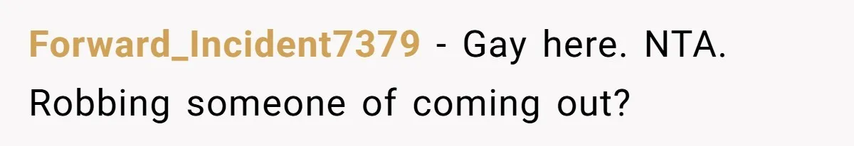 Forward_Incident7379 − Gay here. NTA. Robbing someone of coming out?