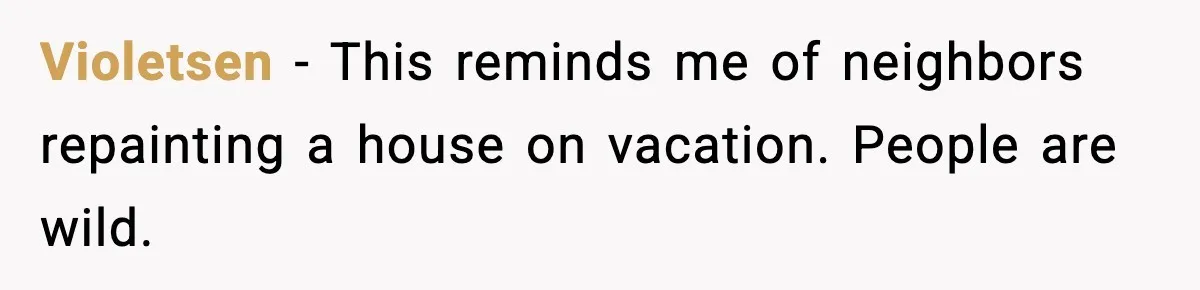 Violetsen - This reminds me of neighbors repainting a house on vacation. People are wild.