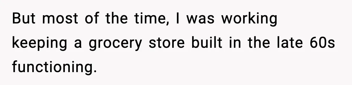 But most of the time, I was working keeping a grocery store built in the late 60s functioning.
