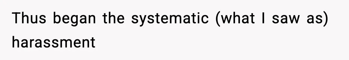 Thus began the systematic (what I saw as) harassment
