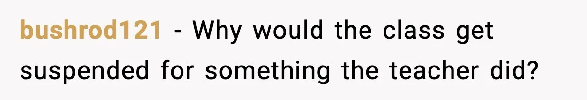 bushrod121 − Why would the class get suspended for something the teacher did?