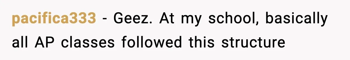 pacifica333 − Geez. At my school, basically all AP classes followed this structure