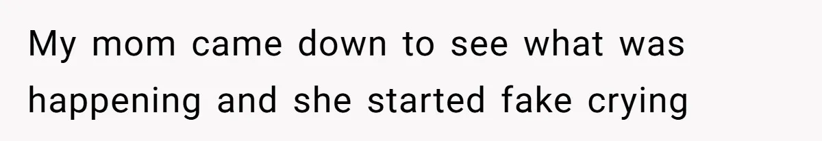 My mom came down to see what was happening and she started fake crying