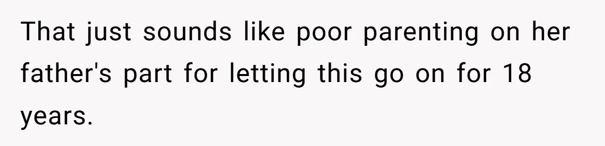 That just sounds like poor parenting on her father's part for letting this go on for 18 years.