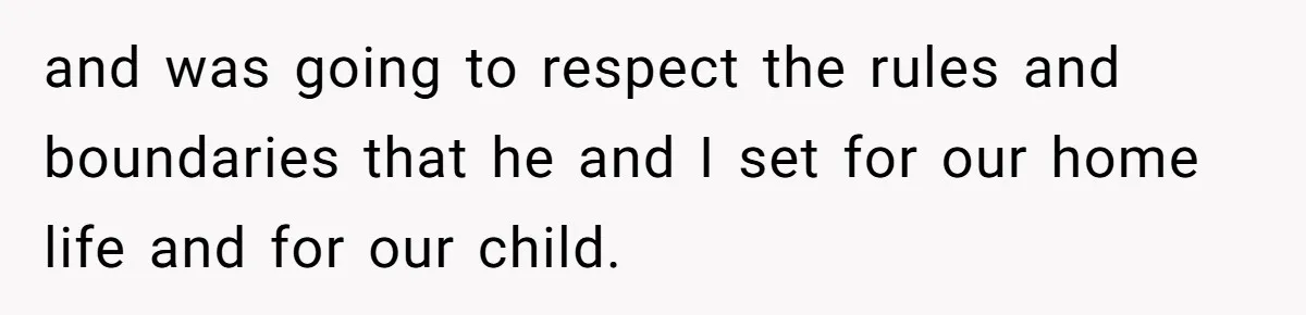 and was going to respect the rules and boundaries that he and I set for our home life and for our child.
