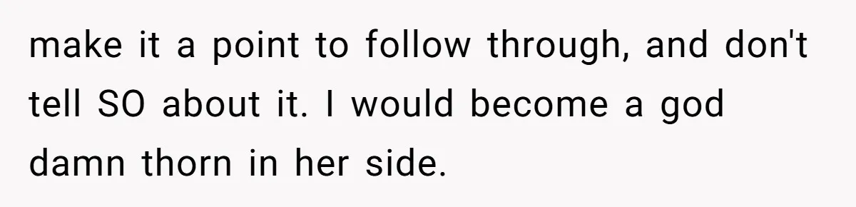 make it a point to follow through, and don't tell SO about it. I would become a god damn thorn in her side.