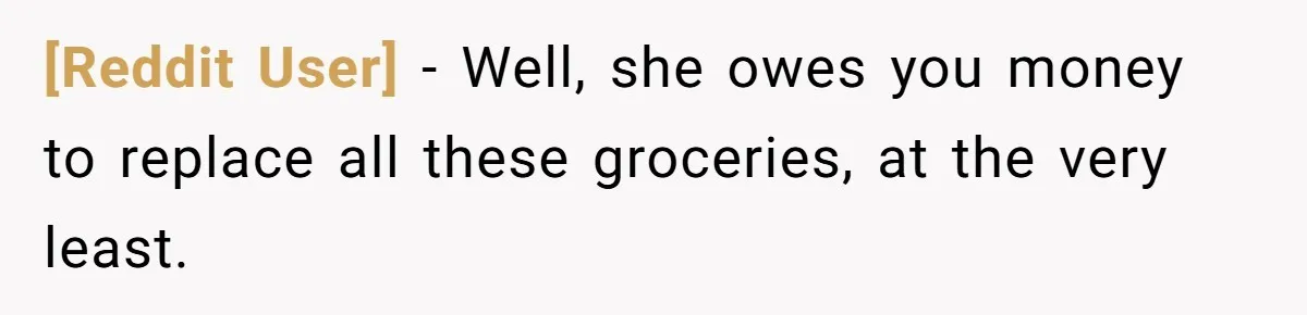 [Reddit User] − Well, she owes you money to replace all these groceries, at the very least.