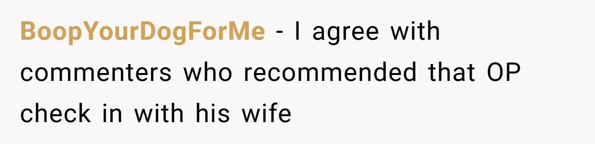 BoopYourDogForMe − I agree with commenters who recommended that OP check in with his wife