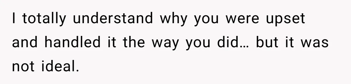 I totally understand why you were upset and handled it the way you did… but it was not ideal.