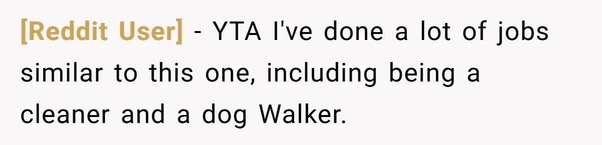 [Reddit User] − YTA I've done a lot of jobs similar to this one, including being a cleaner and a dog Walker.