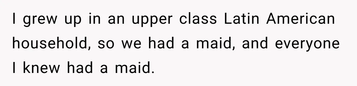 I grew up in an upper class Latin American household, so we had a maid, and everyone I knew had a maid.
