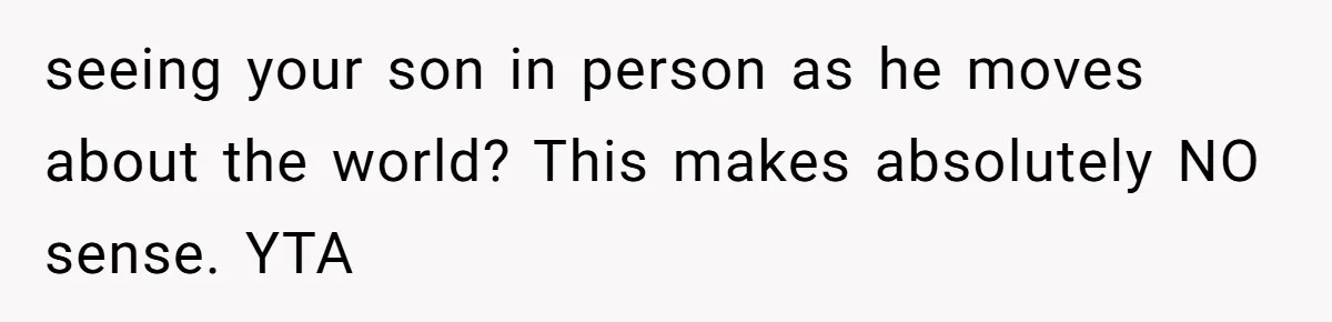 seeing your son in person as he moves about the world? This makes absolutely NO sense. YTA