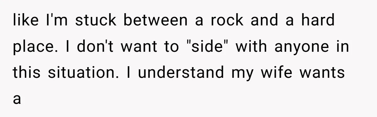 like I'm stuck between a rock and a hard place. I don't want to "side" with anyone in this situation. I understand my wife wants a