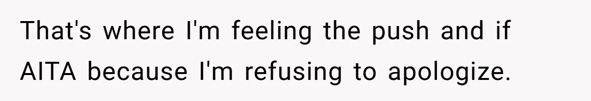 That's where I'm feeling the push and if AITA because I'm refusing to apologize.