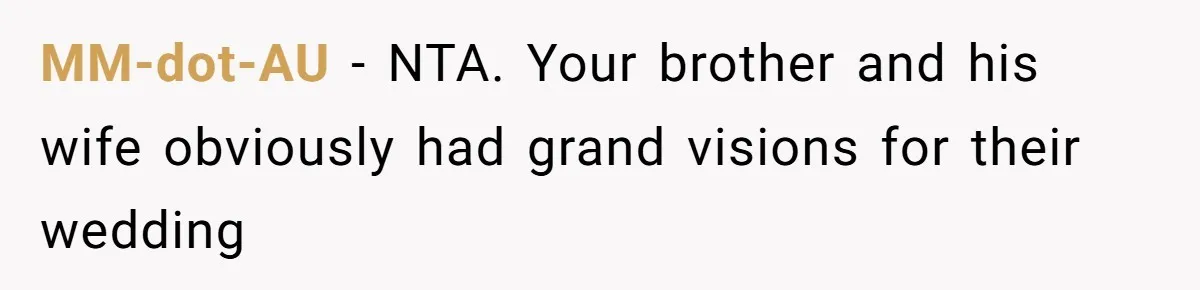 MM-dot-AU − NTA. Your brother and his wife obviously had grand visions for their wedding