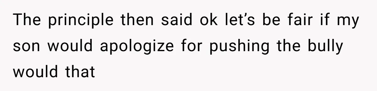 The principle then said ok let’s be fair if my son would apologize for pushing the bully would that