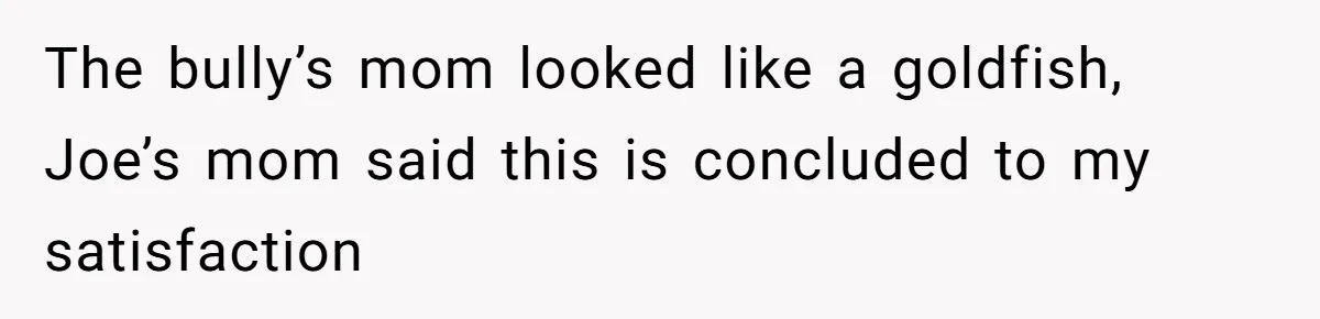 The bully’s mom looked like a goldfish, Joe’s mom said this is concluded to my satisfaction
