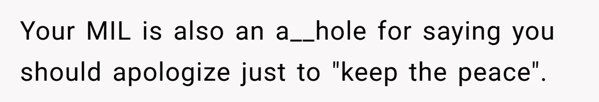 Your MIL is also an a__hole for saying you should apologize just to "keep the peace".