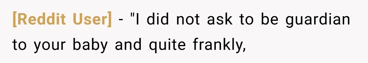[Reddit User] − "I did not ask to be guardian to your baby and quite frankly,