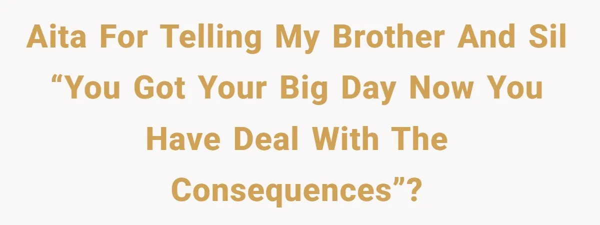AITA for telling my brother and SIL “you got your big day now you have deal with the consequences”?