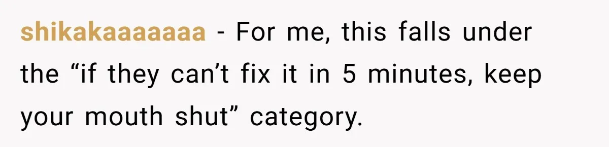 shikakaaaaaaa − For me, this falls under the “if they can’t fix it in 5 minutes, keep your mouth shut” category.