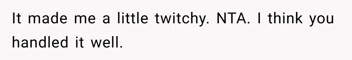 It made me a little twitchy. NTA. I think you handled it well.