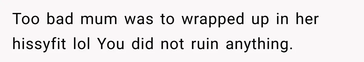 Too bad mum was to wrapped up in her hissyfit lol You did not ruin anything.