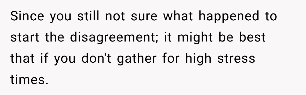 Since you still not sure what happened to start the disagreement; it might be best that if you don't gather for high stress times.