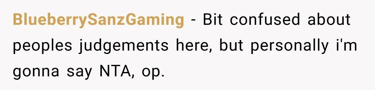 BlueberrySanzGaming − Bit confused about peoples judgements here, but personally i'm gonna say NTA, op.