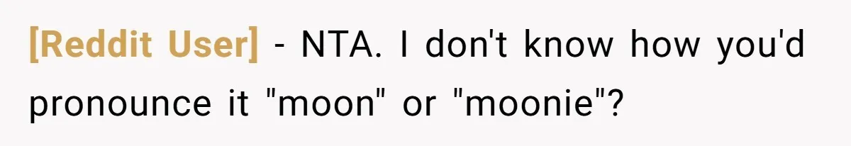 [Reddit User] − NTA. I don't know how you'd pronounce it "moon" or "moonie"?