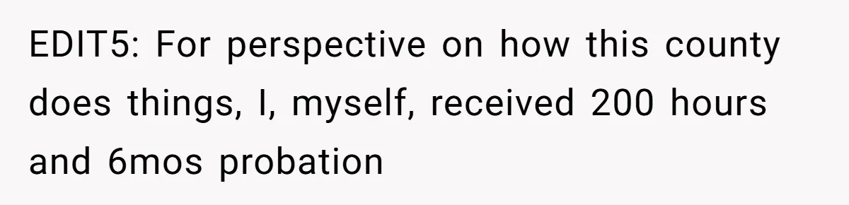 EDIT5: For perspective on how this county does things, I, myself, received 200 hours and 6mos probation