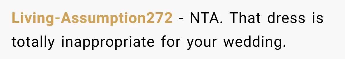 Living-Assumption272 − NTA. That dress is totally inappropriate for your wedding.