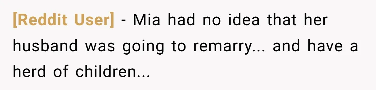 [Reddit User] − Mia had no idea that her husband was going to remarry... and have a herd of children...