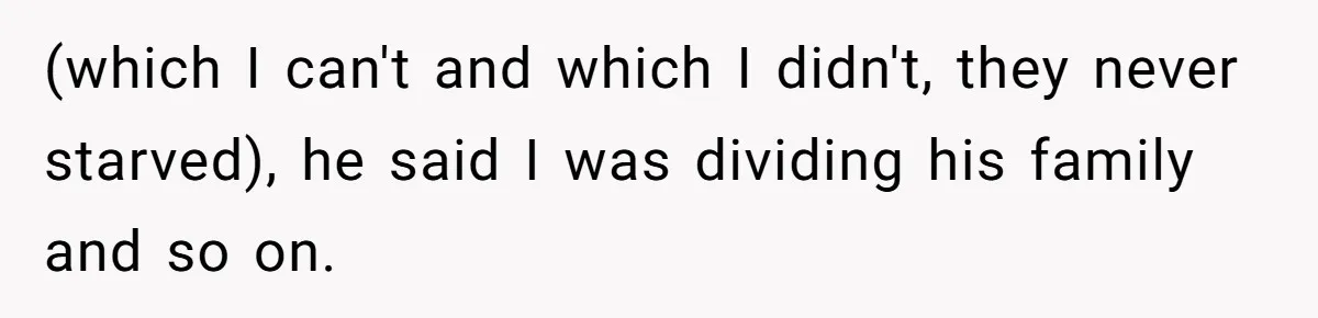 (which I can't and which I didn't, they never starved), he said I was dividing his family and so on.