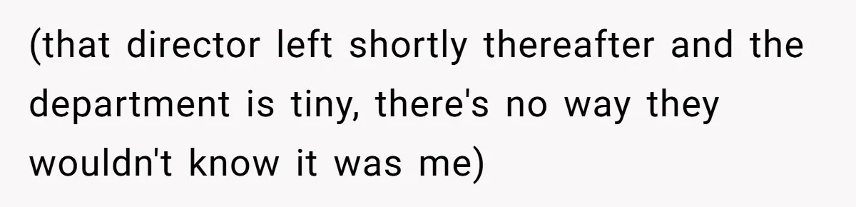 (that director left shortly thereafter and the department is tiny, there's no way they wouldn't know it was me)