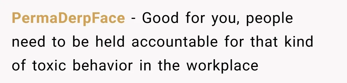 PermaDerpFace − Good for you, people need to be held accountable for that kind of toxic behavior in the workplace