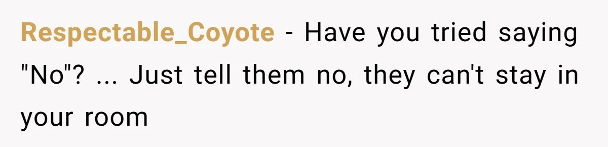 Respectable_Coyote − Have you tried saying "No"? ... Just tell them no, they can't stay in your room