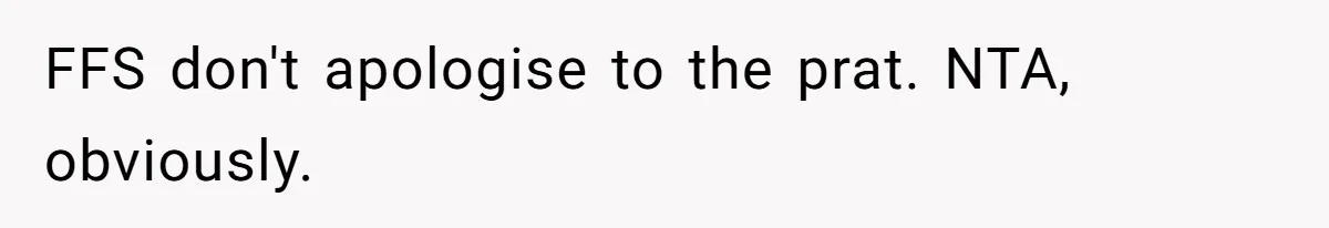 FFS don't apologise to the prat. NTA, obviously.