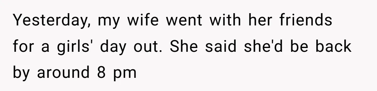 Yesterday, my wife went with her friends for a girls' day out. She said she'd be back by around 8 pm