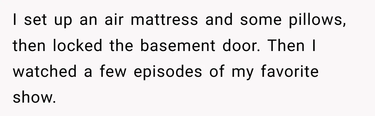 I set up an air mattress and some pillows, then locked the basement door. Then I watched a few episodes of my favorite show.