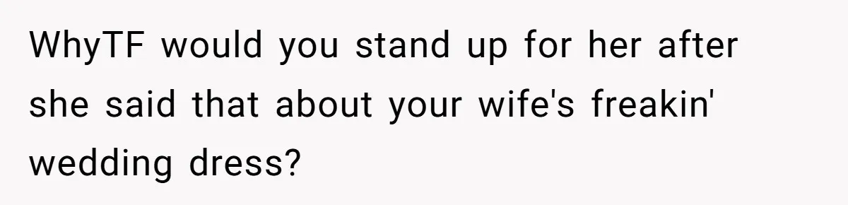 When a Mother-in-Law Criticizes a Wedding Dress and Gets a Real Response WhyTF would you stand up for her after she said that about your wife's freakin' wedding dress?