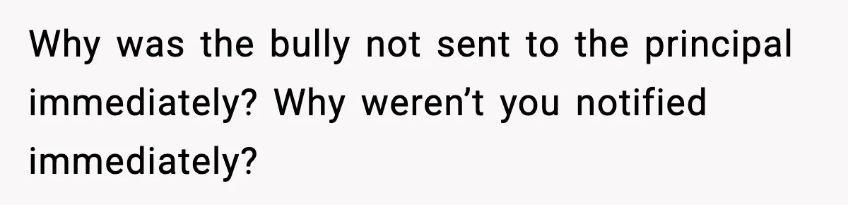 Why was the bully not sent to the principal immediately? Why weren’t you notified immediately?
