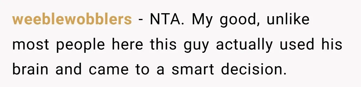 weeblewobblers − NTA. My good, unlike most people here this guy actually used his brain and came to a smart decision.
